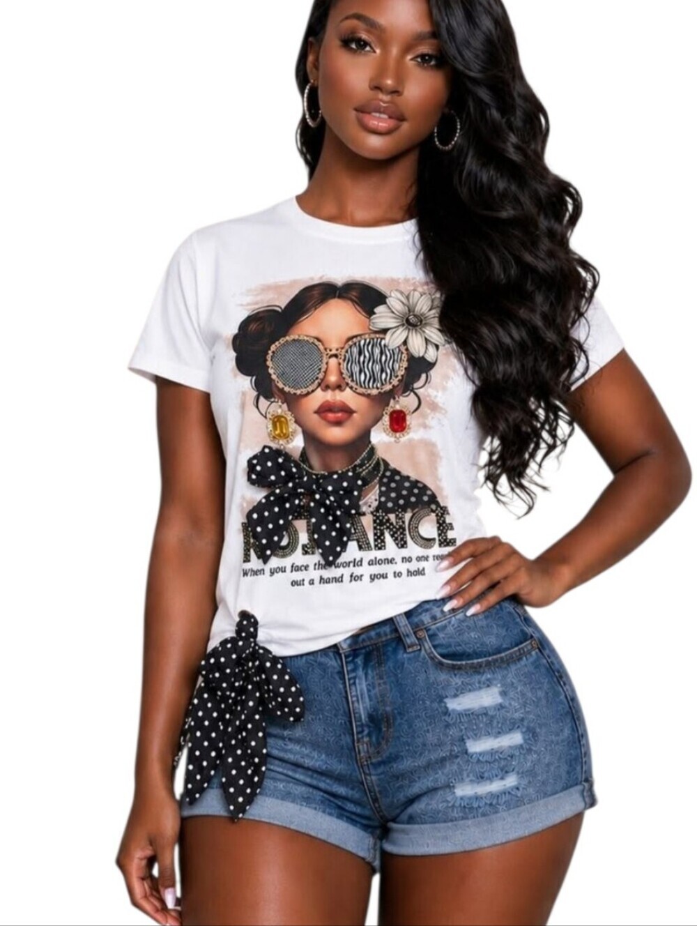 White Embellished Fashionista Graphic Short Sleeve Top L
